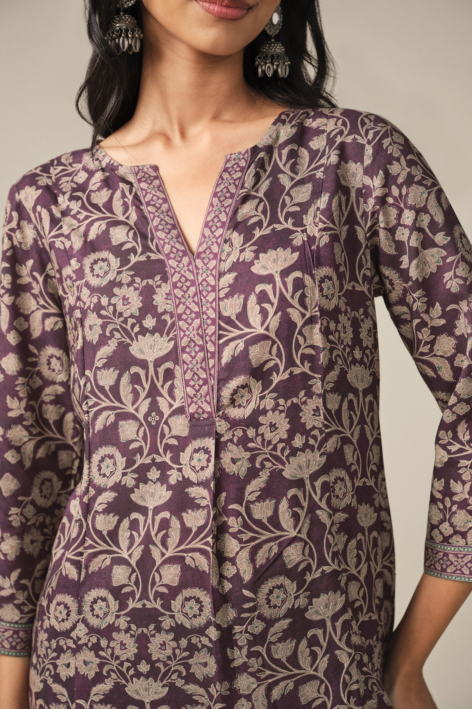 Floral Print Kurta Set in Purple, Purple, image 4